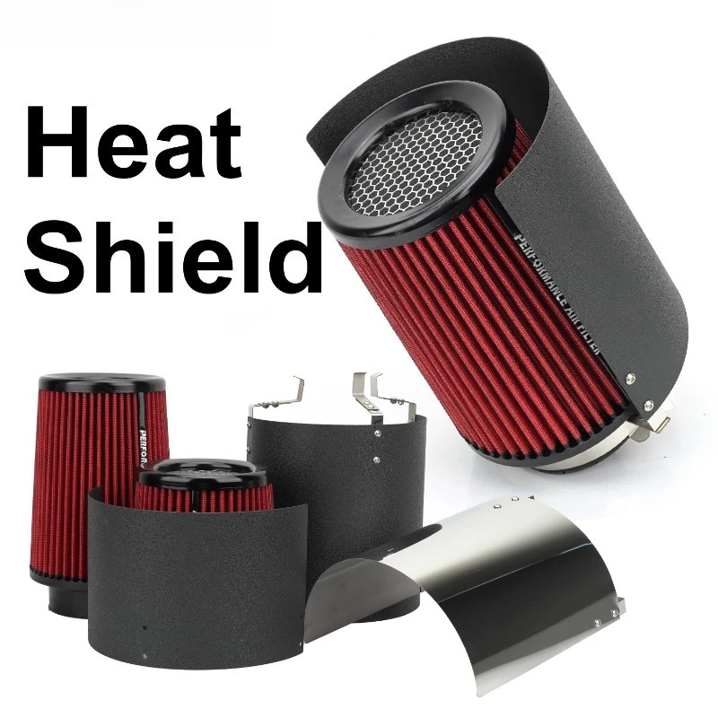 Universal Car Air Intake Filter with Heat Shield, Stainless Steel Adjustable Wind Guard for Air Filter Modification