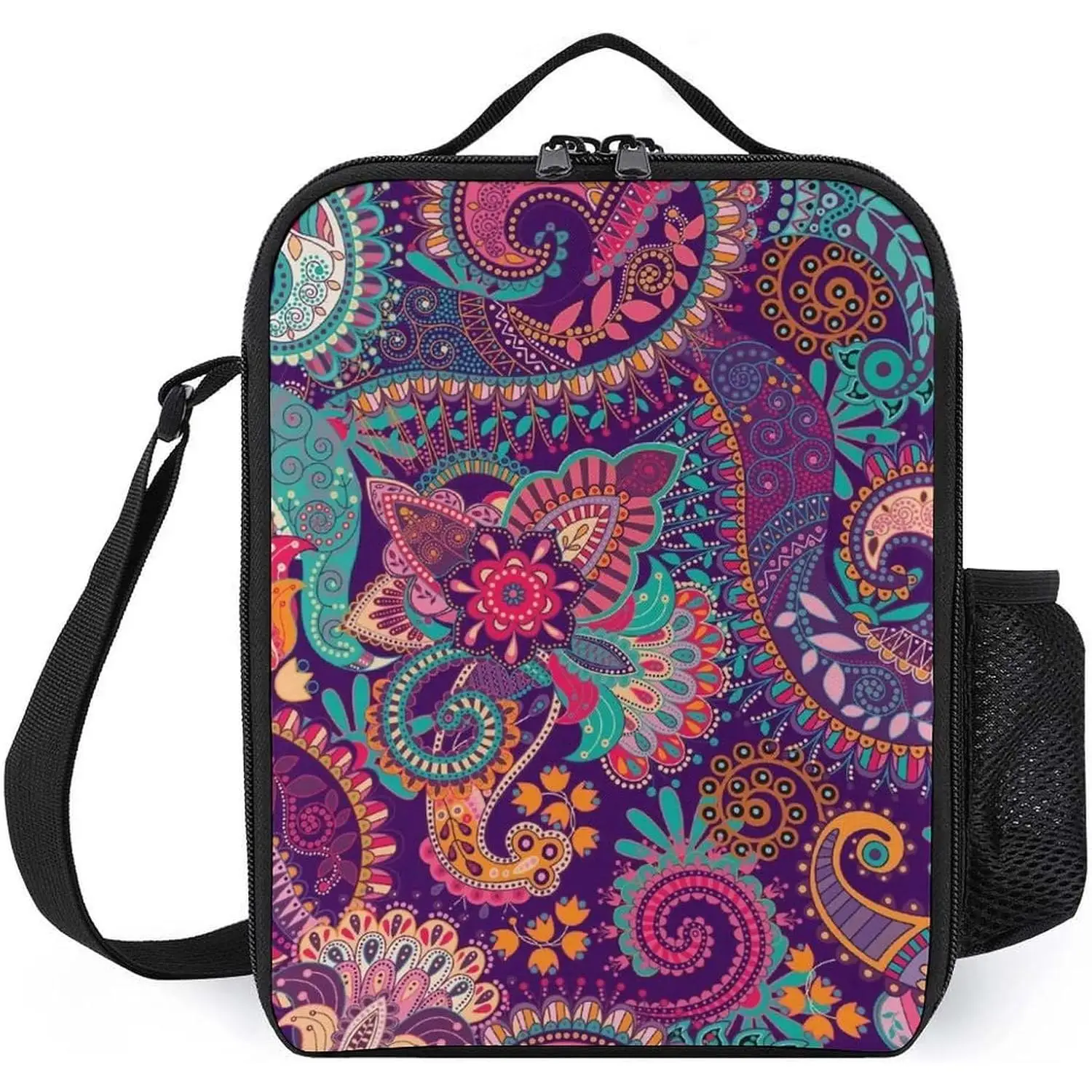 

Paisley Purple Floral Portable Insulation And Cooling Large Capacity Waterproof Tote Lunch Box Thermal Cooler Lunch Tote Bag