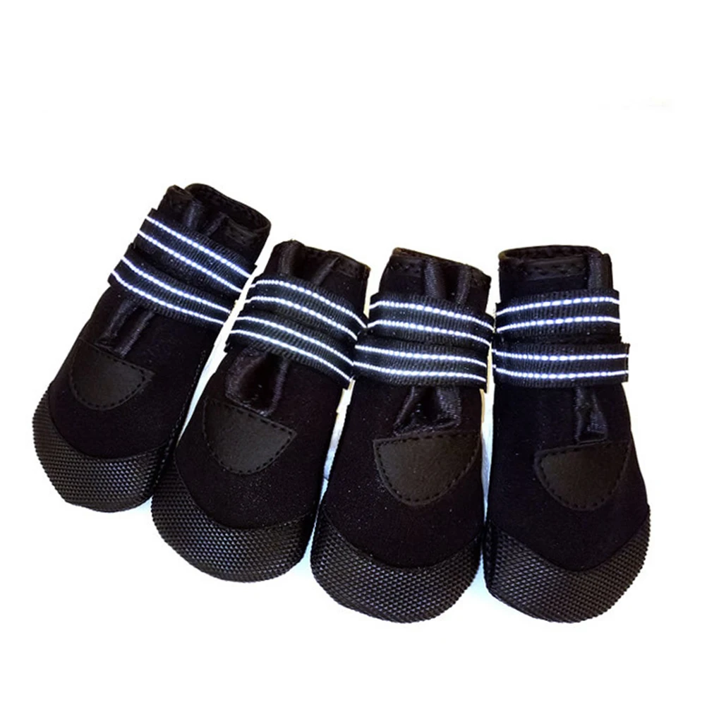 

4pcs Waterproof Dog Boots Non Slip Pet Walking Shoes Warm Dogs Boots Black Diving Material Elastic Design Protect