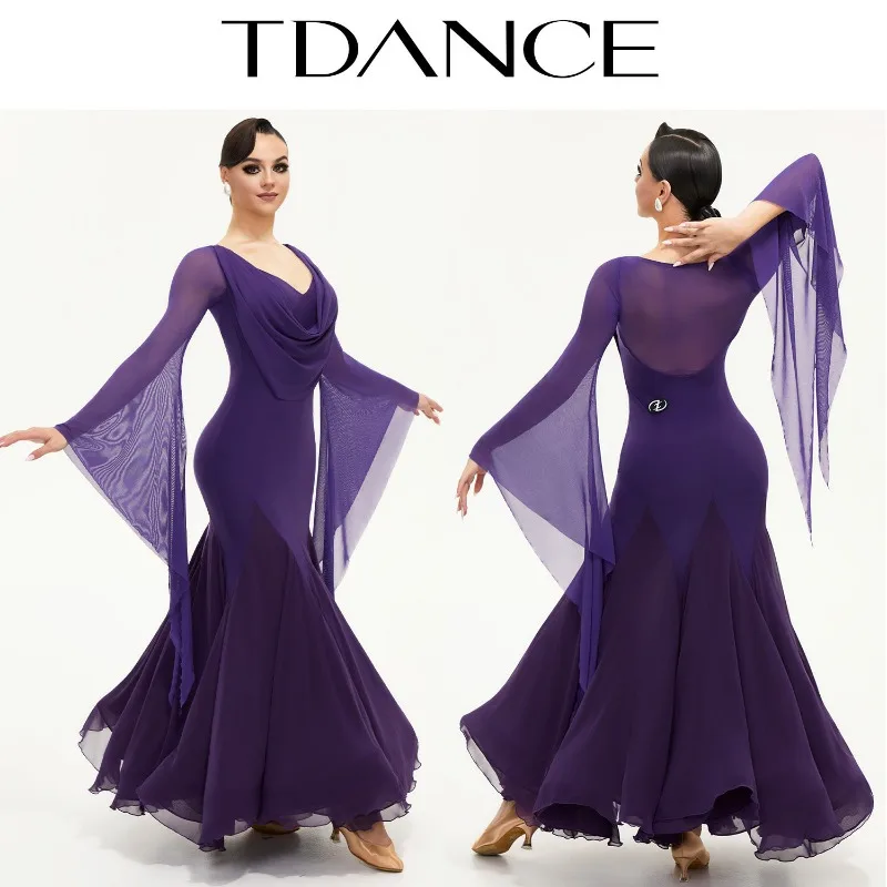 Customized TDANCE Balloom Modern Dance Competition Dress Purple National Standard Dance Performance Dresses Tango SM20