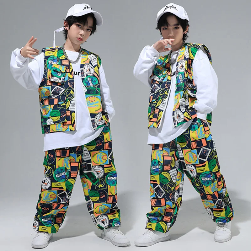 Kinder Hip Hop Tanz Kostüm Mädchen Jazz Performance Kleidung Jungen Trommel Street Dance Weste Hosen Mode tragen Bühnen anzug bl12065
