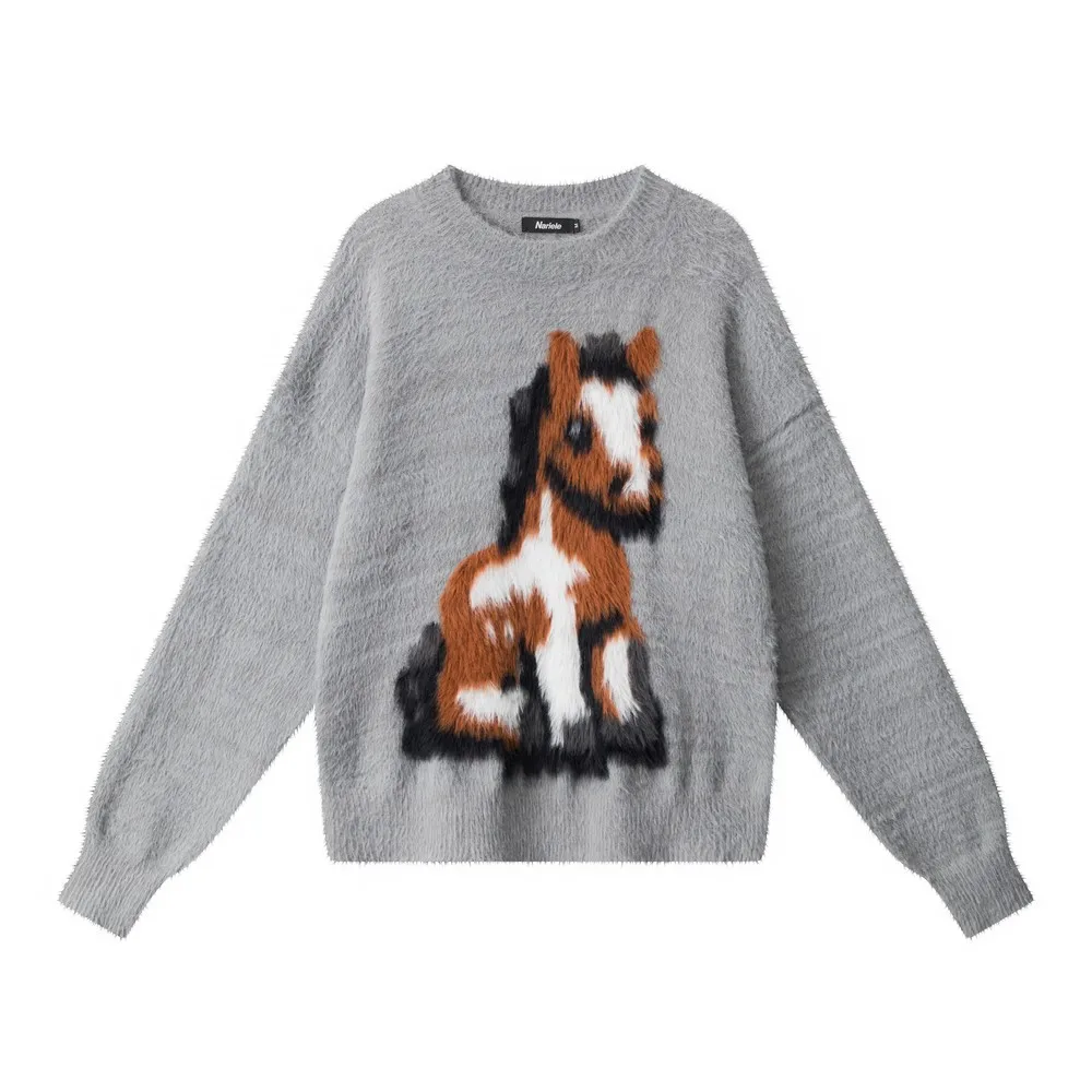 

Kawaii Cute Hairy Pony Cartoon Loose Sweaters Designer Knitted Winter Clothes Pullovers Tops for Women Girls Office Ladies