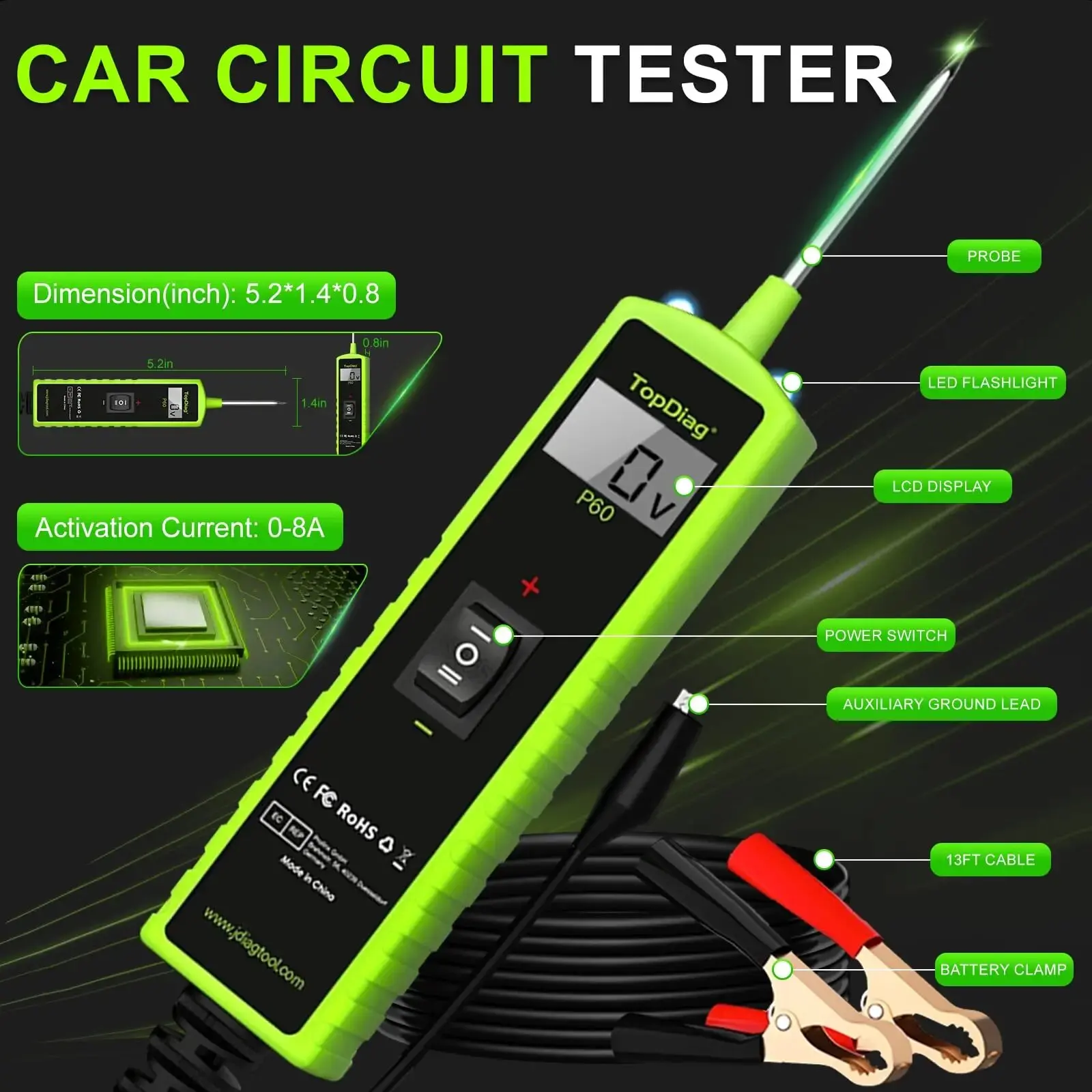 Jdiag P60 Automotive Power Circuit Probe Tester Topdiag Car Electrical System Tester Auto Diagnostic Tool 12V 24V Battery Tester