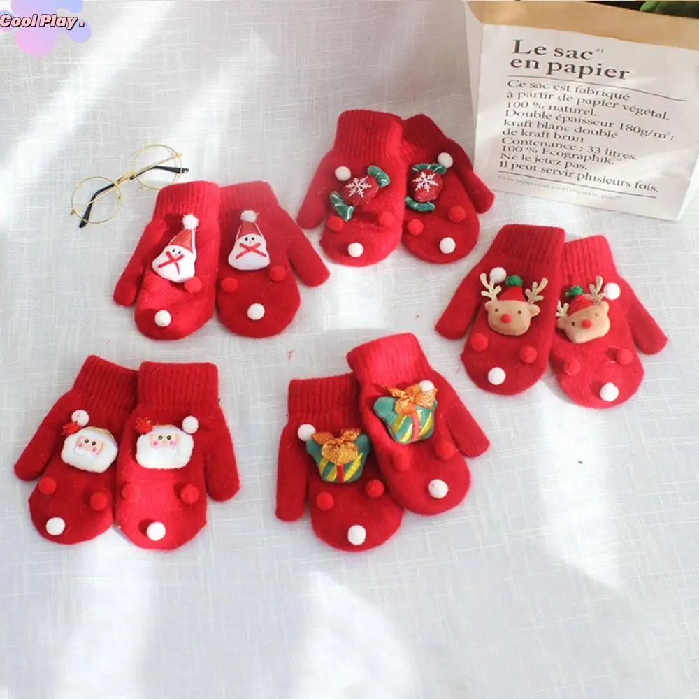 

Winter And Autumn Present Plus Velvet Full Fingers Gloves Santa Claus Printed Christmas Mittens Women Knitted Gloves