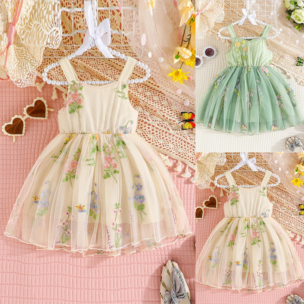 LAPA 9M-4Y 1pcs Summer Sweet Suspender Dress Baby Girls Tulle Sleeveless Bow Flower Dress Kids Girls Cute Casual Princess Dress