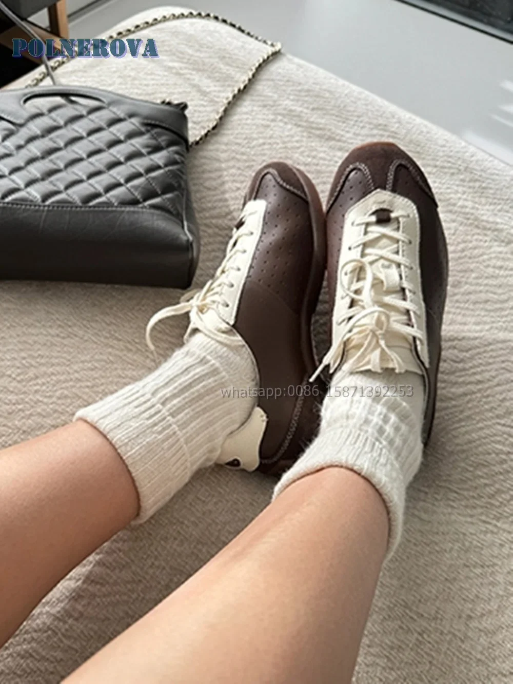 

Двухцветные туфли-лодочки в стиле пэчворк с перекрестной завязкой, женские кроссовки на плоской подошве с неглубокой шнуровкой, повседневная удобная обувь в стиле ретро, новинка 2024 года