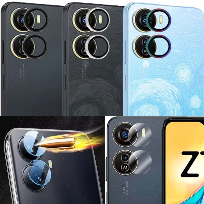 for ZTE Blade V50 Design 5G Lens Protector Tempered Glass Camera Cover Cap Colorful Metal Ring Transparent Anti Break Hard Film