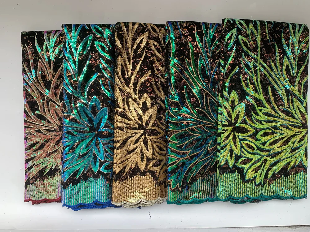 5 야드 프랑스 레이스 원단, 스팽글이있는 고품질 아프리카 레이스, 얇은 명주 그물 자수, 우아한 웨딩 & 이브닝 가운 Materia