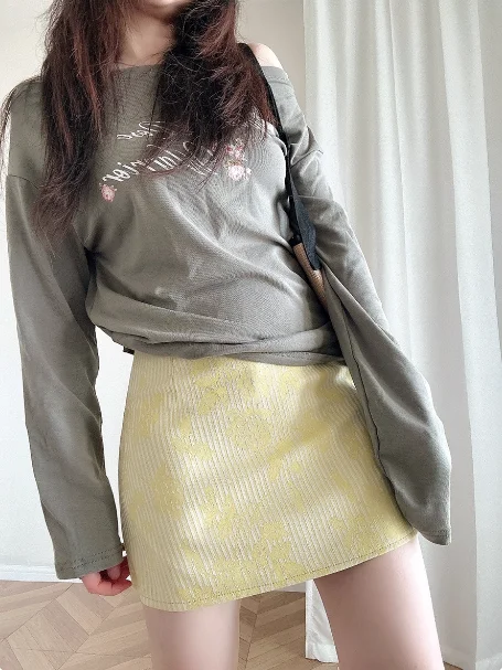 

Summer High Waist Sexy Skirts Girls, Japanese Harajuku, Gothic, Yellow Color, Splicing, Kawaii, Hot Fashion, New