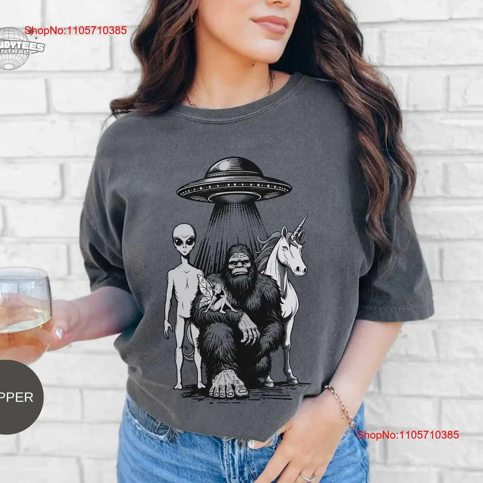 BigfooT T Shirt Fairy Alien Unicorn UFO Funny Retro Cryptid Trendy vintage Washed Slightly Stretched homme streetwear Versatile