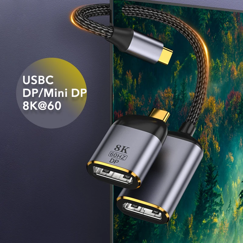 Câble USB C vers DP/Mini DP 8K @ 60, port d\'affichage de type C 1.4, adaptateur convertisseur Thunderbolt 3 4K 60Hz Displayport pour MacPleHDTV