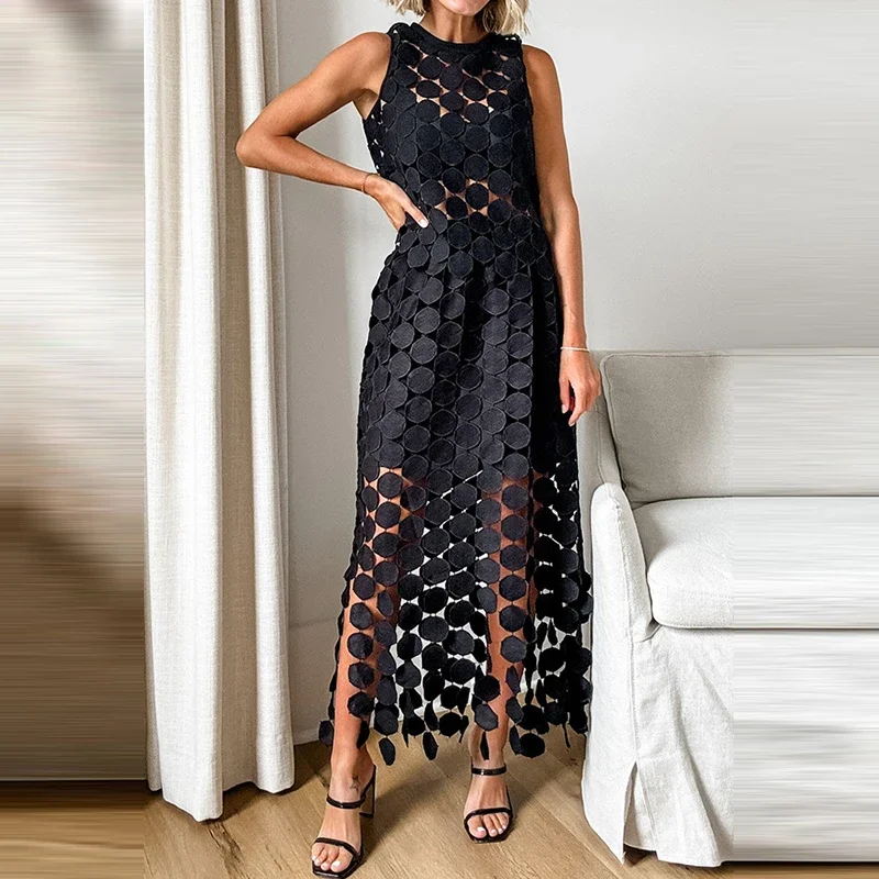 GELITAYIN Loose Holiday Half Skirt Two Piece Casual Sexy Sleeveless Tassel Summer Beach Perspective Hollow Women New Cocktail Pa