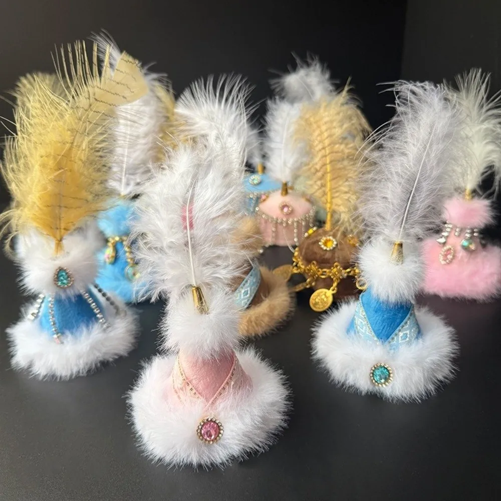 Mini Mini Pointed Hat for Head Circumference 5-7cm Pointed Feather Hat Rhinestone Doll Accessory Hat Xinjiang Travel Souvenir