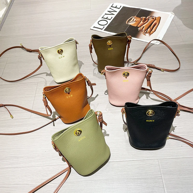 Luxury Design Cow Leather Phone Bag Custom Letters Woman Cross Body Bag Lady Engraving Shoulder Bags Fashion Messenger Purse