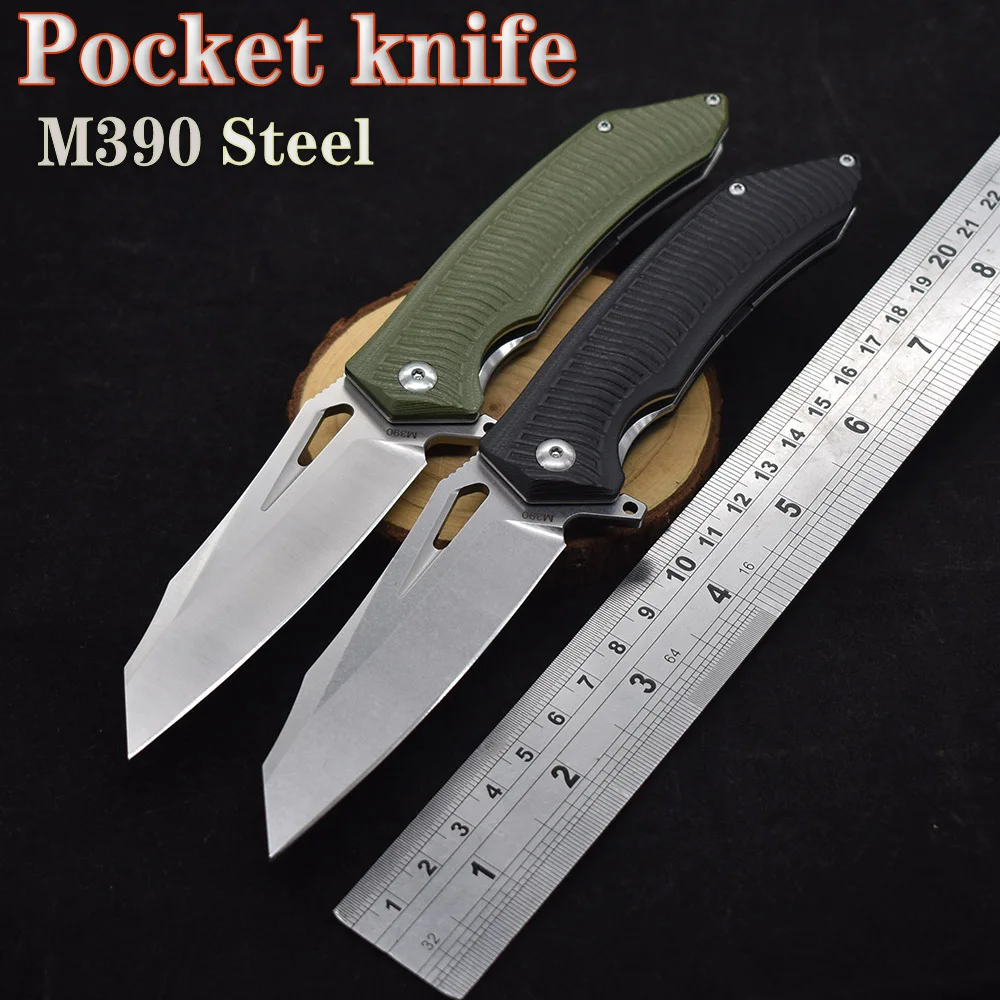 

M390 Steel Stone Wash wire DrawingBearing Folding Knife G10 Handle Outdoor Pocket Hunting Self Defense Survival Camping Tool