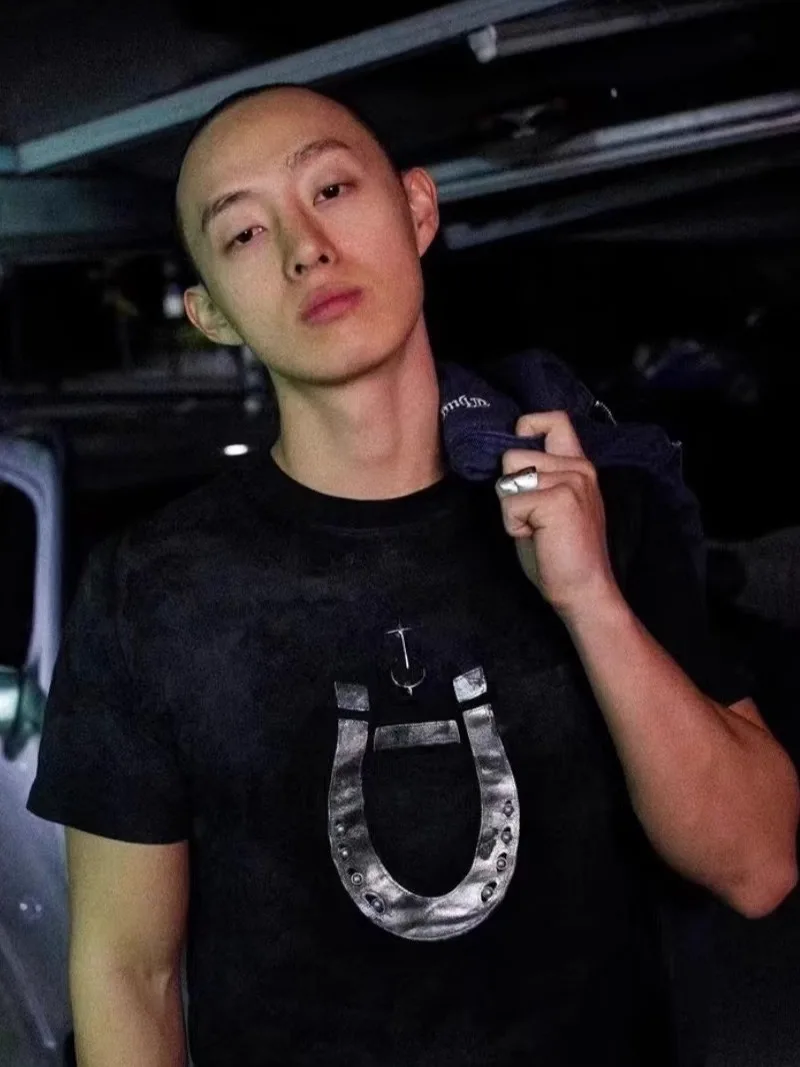 

Thug Club Metal Star Moon Vintage Dyeing ort Sve T-irt k Heavy Industry Iron Hoof Worn in Cotton Tee for Teens