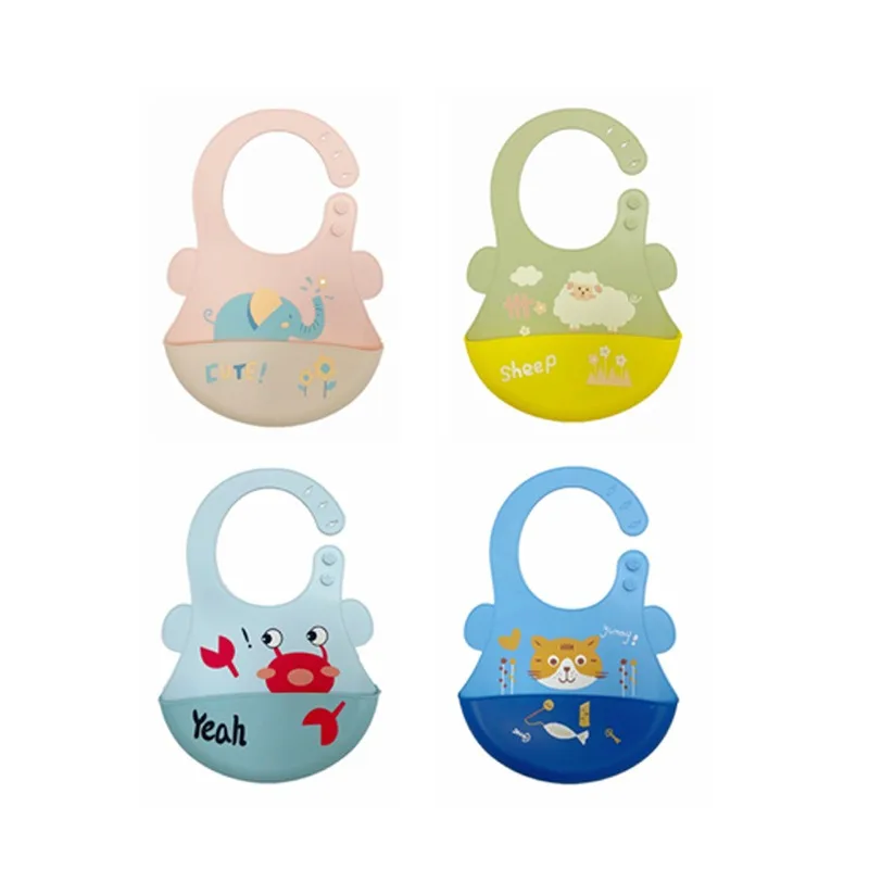 

1pcs Waterproof Baby Bibs Cartoon animal Printed Kids Bibs Adjustable Soft Silicone Bib Baby Feeding Stuff