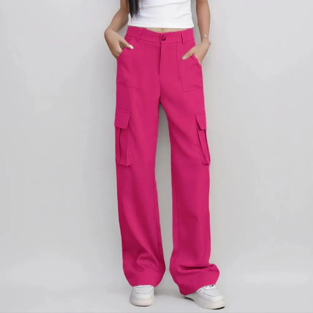 Multi-pocket Design Pants Stylish Women's High Waist Cargo Pants with Button Zipper Fly Casual Loose Fit for Long-lasting