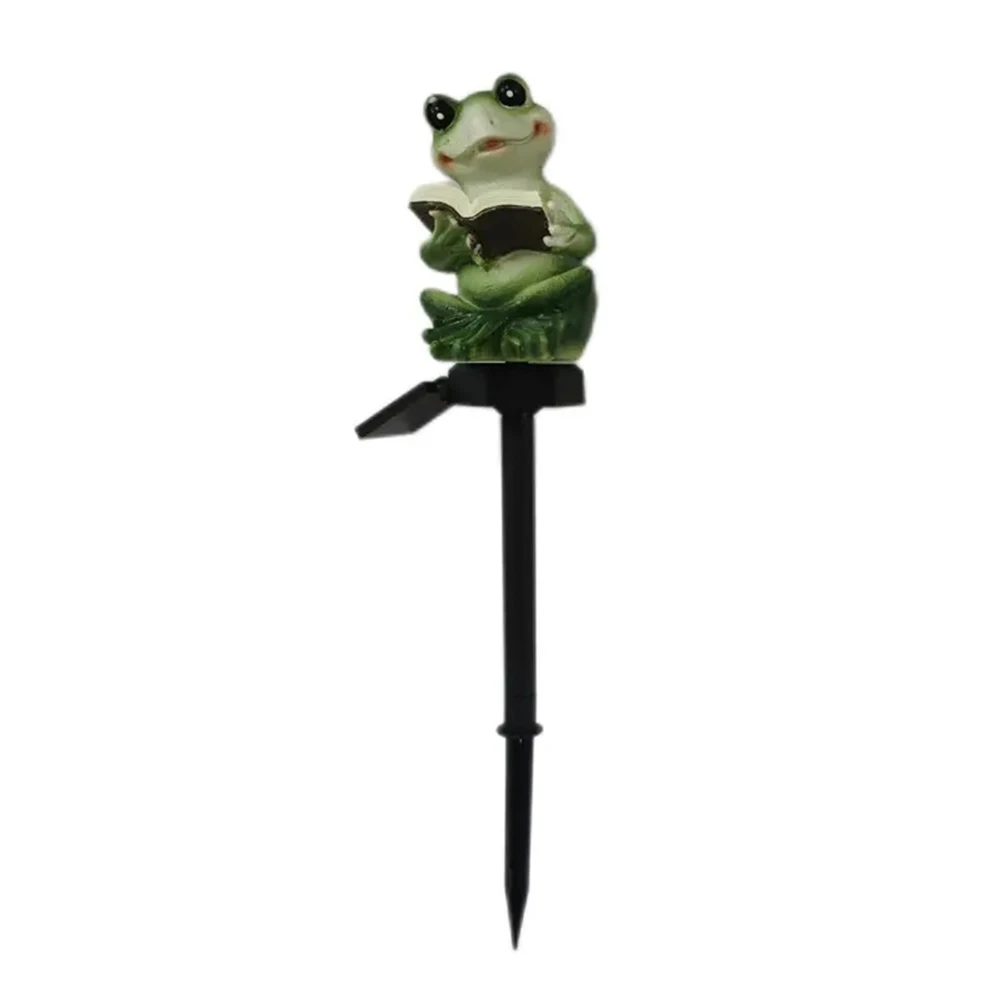 

Outdoor Solar Lights Frog Holding a Book Waterproof Resin Stake Lights For Gardens Balconies Home Decor Unique Housewarming Gift