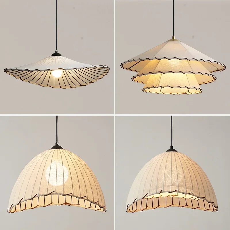 

SANDYHA LED Hanging Lamp Chinese Fabric Art Chandeliers Cotton Linen Lighting for Study Bedroom Dining Bar Home Decor