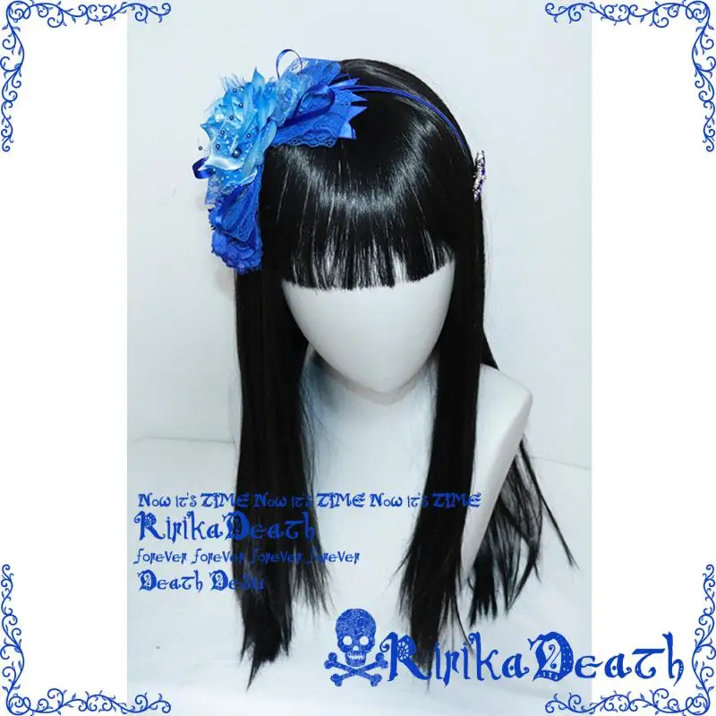 Klein Blue Lace Headband Flower Gothic Lolita Bow Hairpins Halloween Cosplay Hair Accessories
