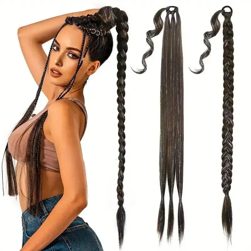 Extensión de cabello de cola de caballo sintética recta, 30 pulgadas, envoltura alrededor, extensiones de cola de caballo, tocado Natural