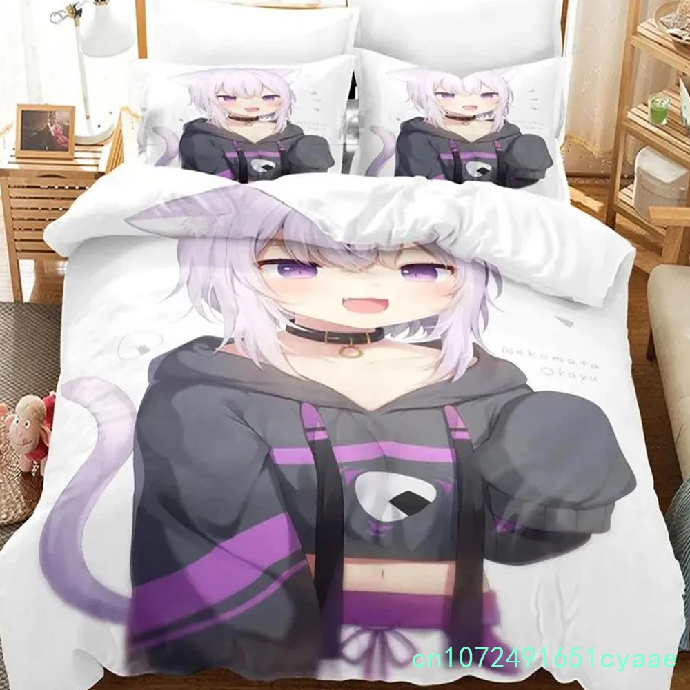Hololive Nekomata Okayu Bedding Set Single Twin Full Queen King Size Aldult Bedroom Duvetcover 3D 2024 Anime Boys  Cover Bed Set