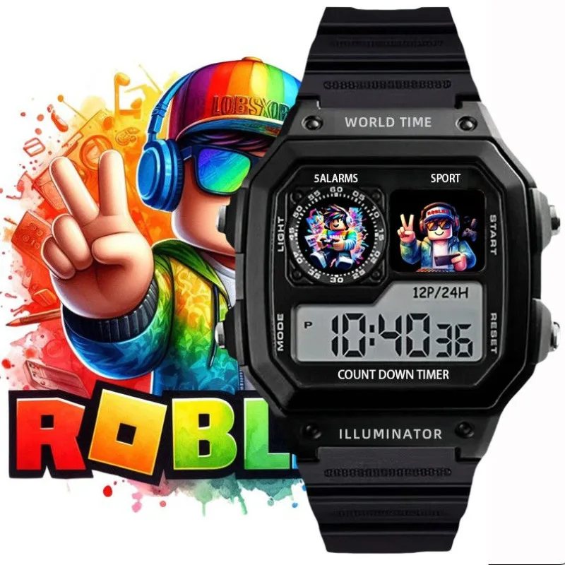 Game ROBLOX Creative Peripheral Cartoon Children's Black Silver Digital Waterproof Watch Gift Watch Decoration Daily Necessities