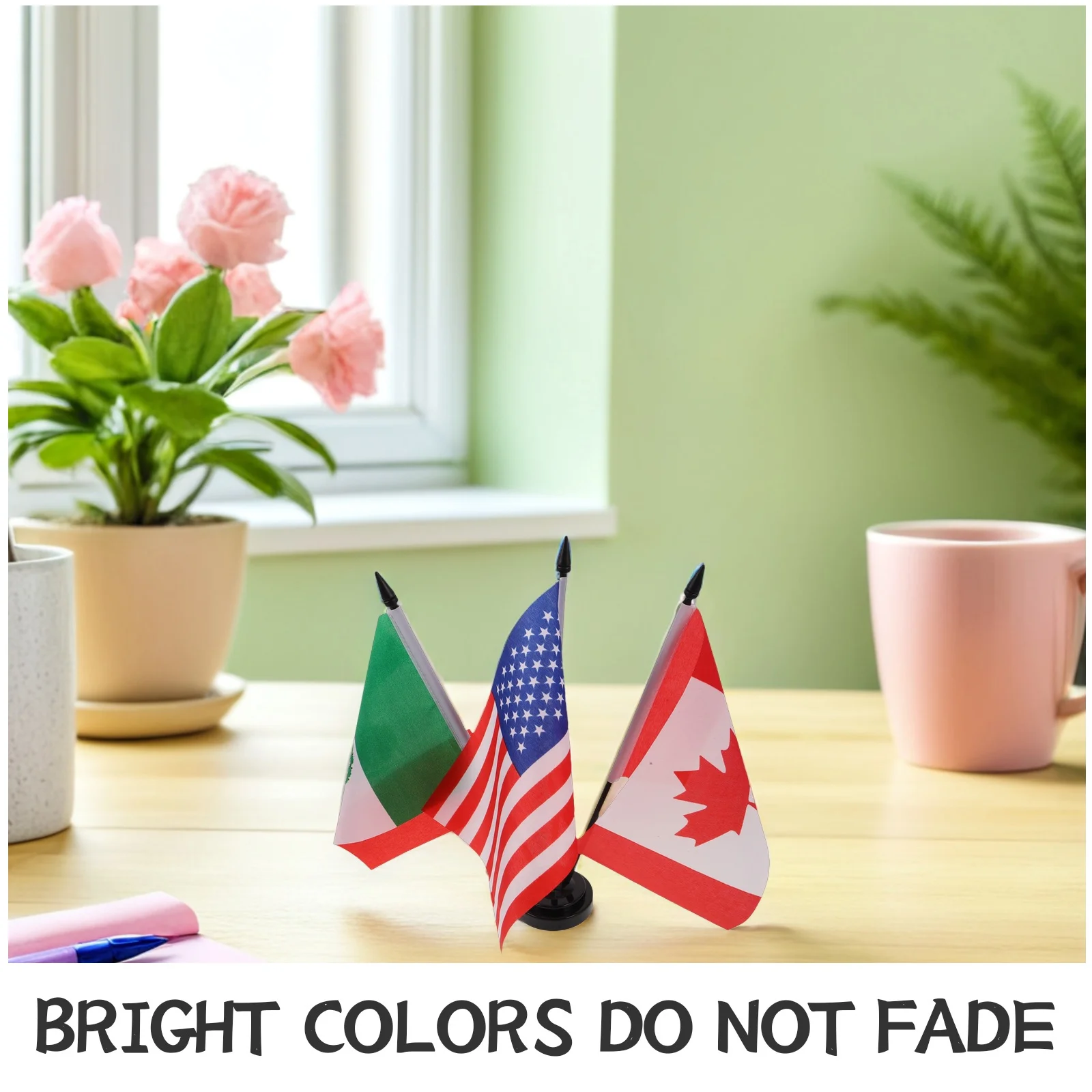 مجموعتان من أعلام الطاولة المصغرة مجموعة الولايات المتحدة الأمريكية كندا المكسيك ديكور سطح المكتب لأحداث الاجتماعات المكتبية علم الطاولة الصغيرة باللون الأسود #4