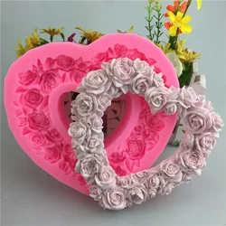 Heart Shape Silicone Mold Rose Flower Frame Wedding Fondant Cake Decorating Tools Cupcake Topper Candy Chocolate Gumpaste Molds