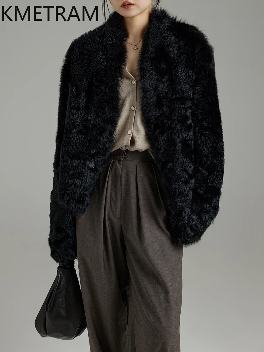 KMETRAM 100% 天然トスカーナウールシープスキン両面ファー ジャケット レディース ブラック ショートリアルファー 女性用冬服 2025 шуба