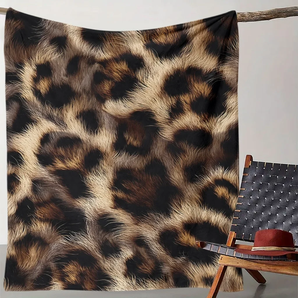 A Leopard Print Digital Printed Blanket, Suitable for All Seasons, a Sofa Throw, Made of Soft And Comfortable 100% Polyester, Th