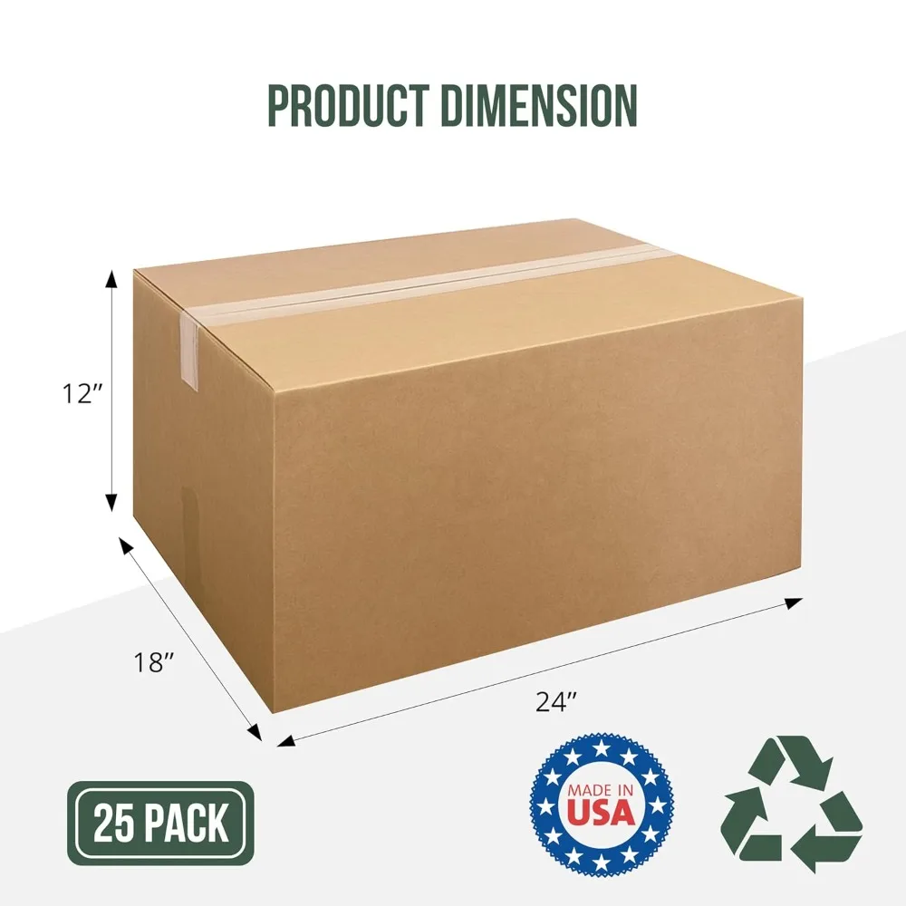 Large Moving Boxes 24x18x12 - 25 Pack Corrugated Cardboard Shipping Boxes for Business and Packaging Needs