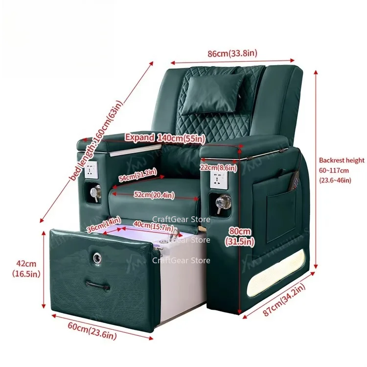 Salon Station Foot Spa Basin Manicure and   Massage Foot Chair with Pump Drain