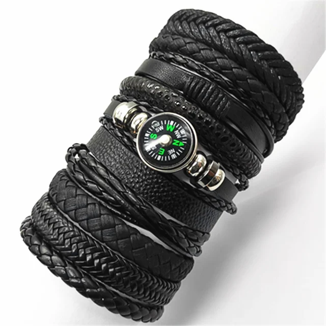 10 Teile/satz Schwarz Wrap Woven Neue Mode Handgemachte Männer Armbänder Männlichen Frauen Leder Armbänder Männer Armreif Großhandel Schmuck Geschenk
