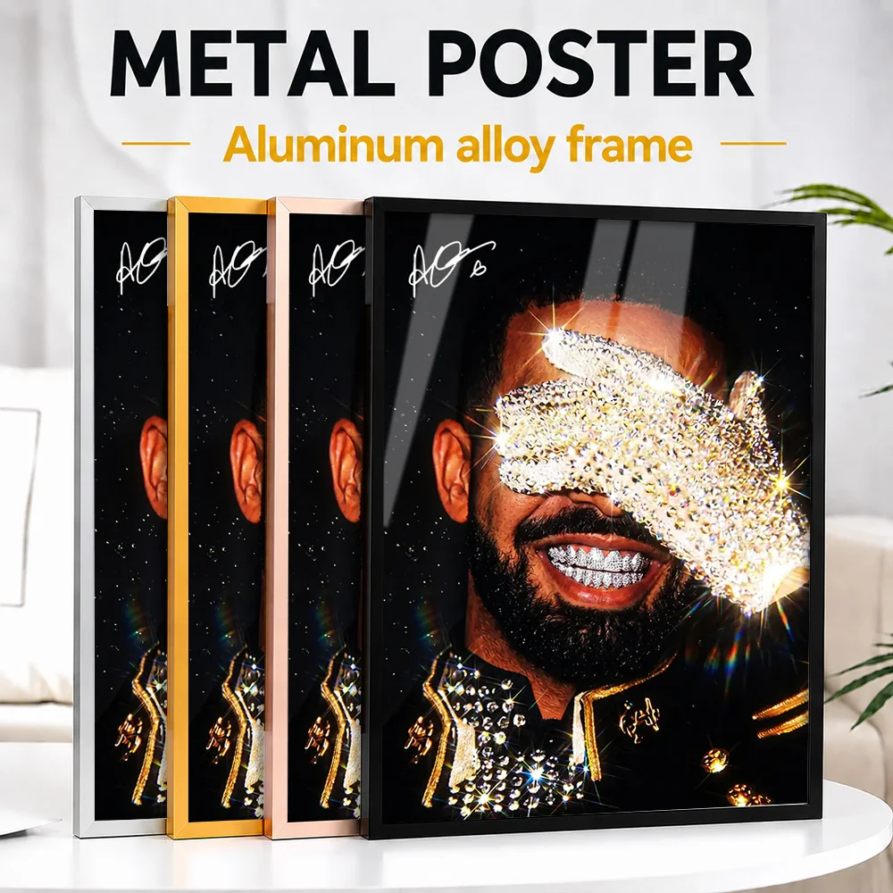 Drake Diamond Smile Framed Metal Poster Personalized Photo Modern Rhythm Style Wall Art For Living Room Premium Collector Gift