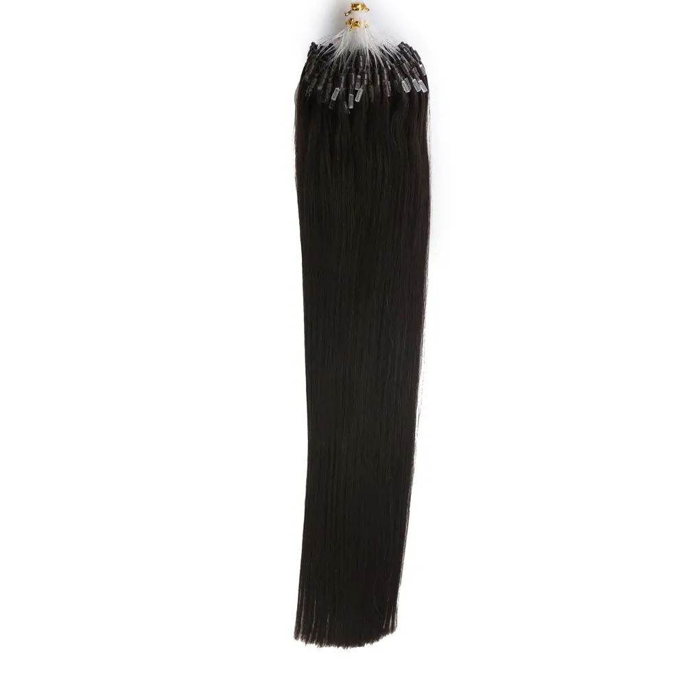 Micro extensões retas do cabelo do laço, preto natural, cabelo real, extensões do cabelo do anel, # 1B, 16-26 dentro, 1g pela vertente 50G