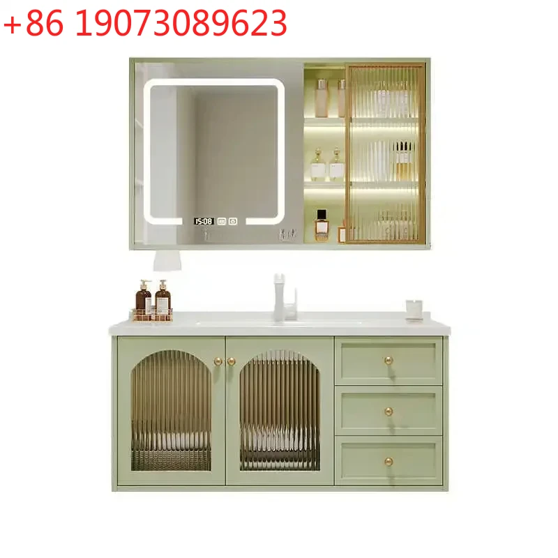 

French Oak Lacquered Solid Wood Bathroom Cabinet With Integrated