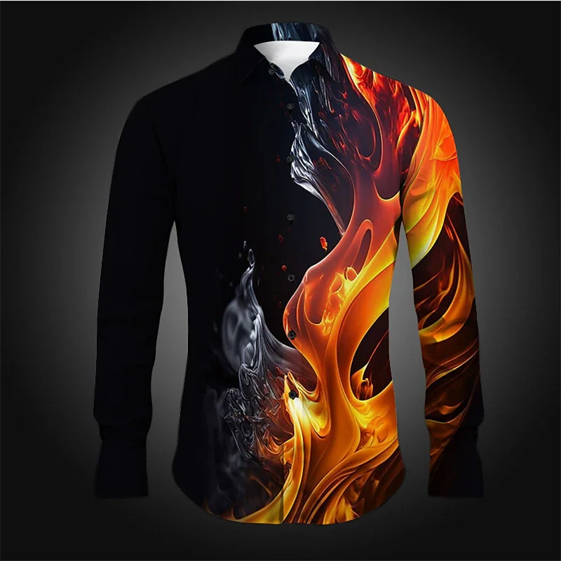 Flame Abstract Men\'s shirt Everyday casual comfortable elegant clothing top extra size