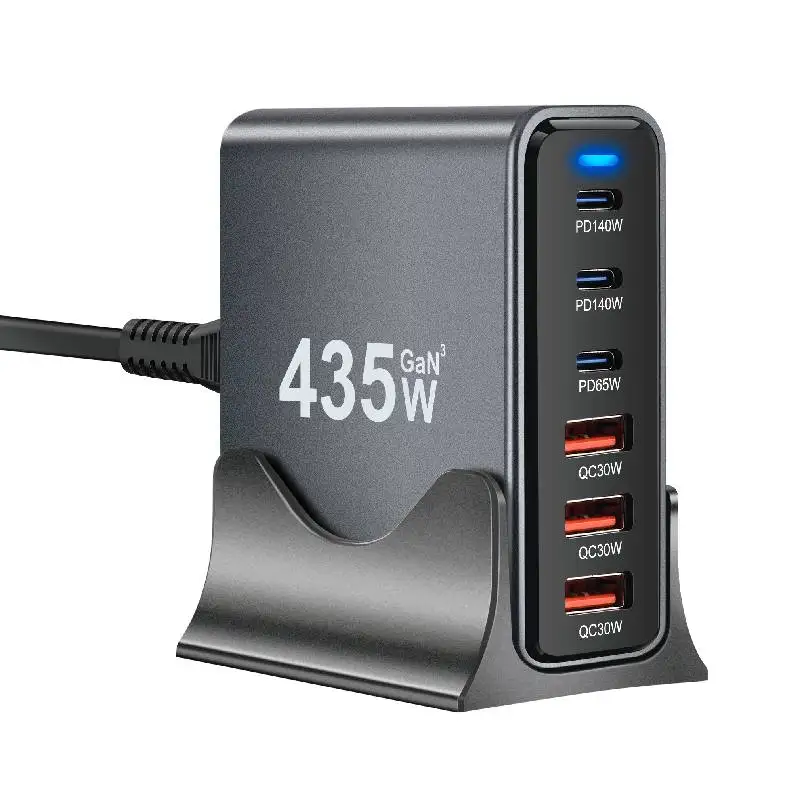 

EU 435W 6-Port Desktop GaN Charger-3C3A USB-C PD Fast Mobile Charging Station for Phones Tablets & Laptops