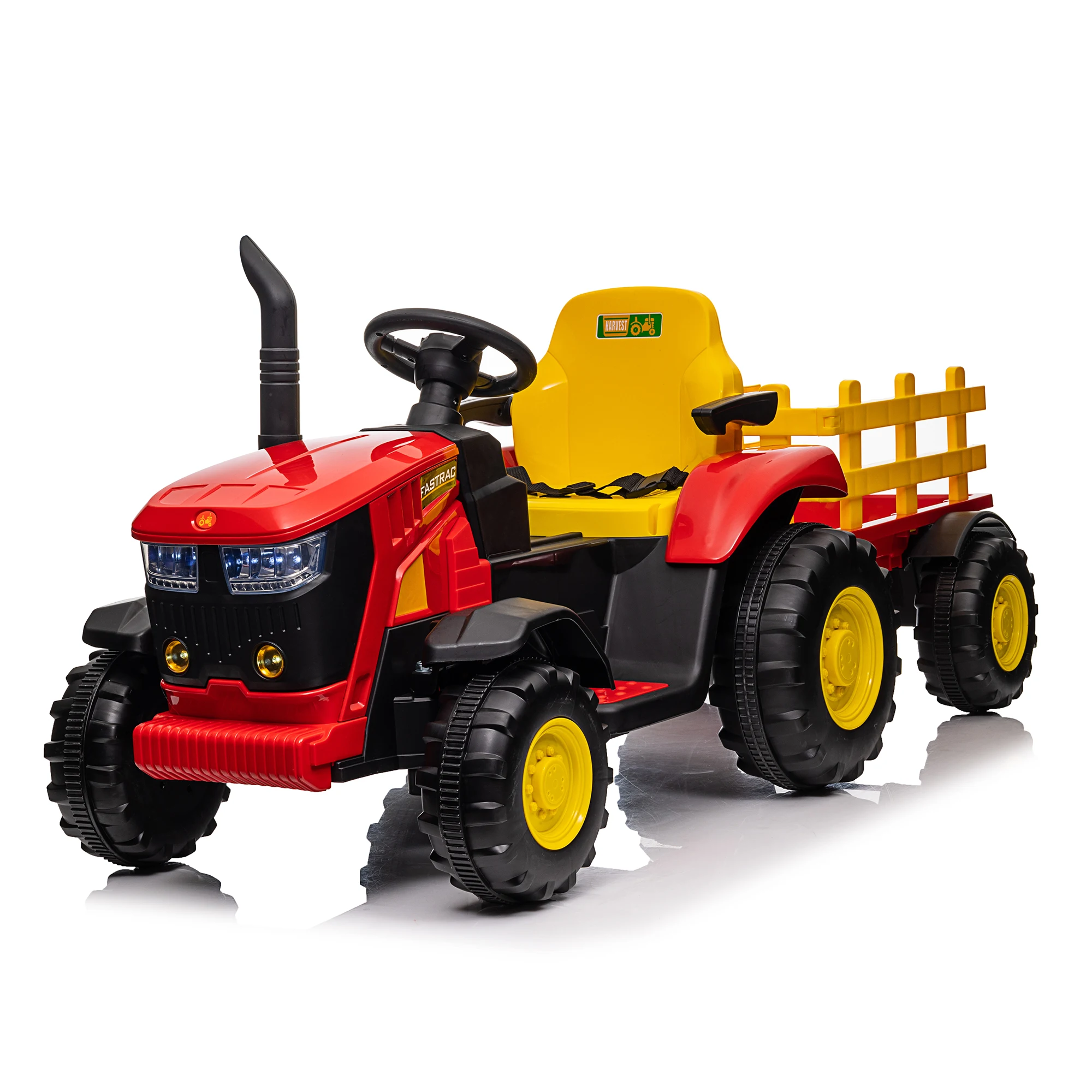 

Ride on Tractor, 12 V Battery Powered Electric Vehicle Toy w/Remote Control,music, LED Lights, Removable trailer bucket, Safety