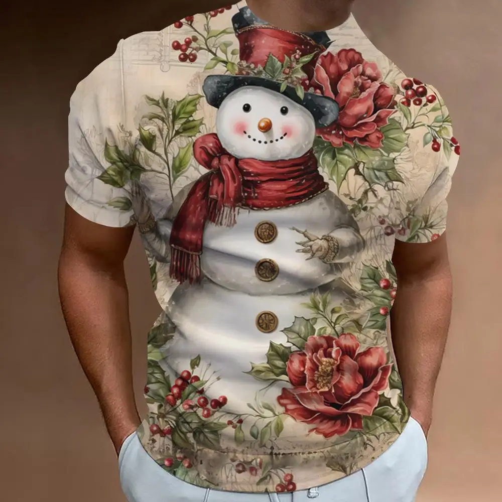 Christmas Men's T-Shirt Santa Claus Print Short Sleeve Casual O-Neck Pullover Streetwear Outdoor Tops Tee Oversized Man Clothing