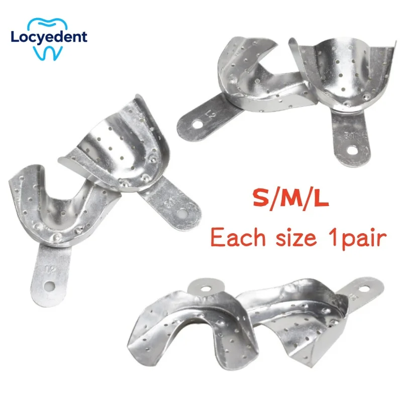 

Dental Aluminum Porous Edentulous Jaw Tray Full Mouth Denture Impression No Tooth Taking Mold Toothless Tray 3Pair S/M/L