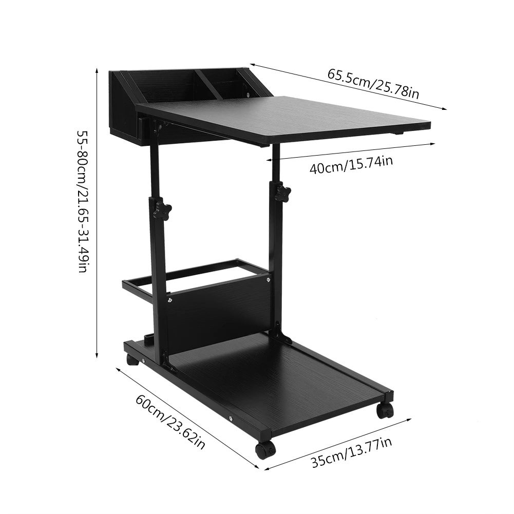 Portable Multifunctional Removable Laptop Desk with Wheels Drawer Bed Sofa Books Snack Black