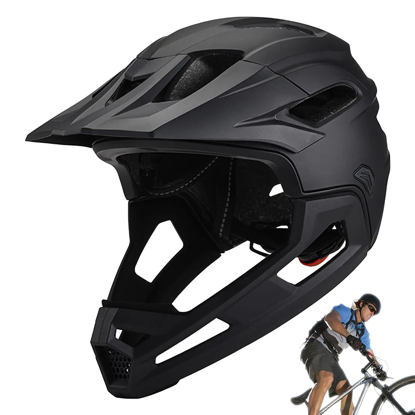 

Shockproof Full-face Helmet Bicycle Helmet With Detachable Chin Strap Sun Visor Adjustable Multi-Sport Cycling Gear For Adult