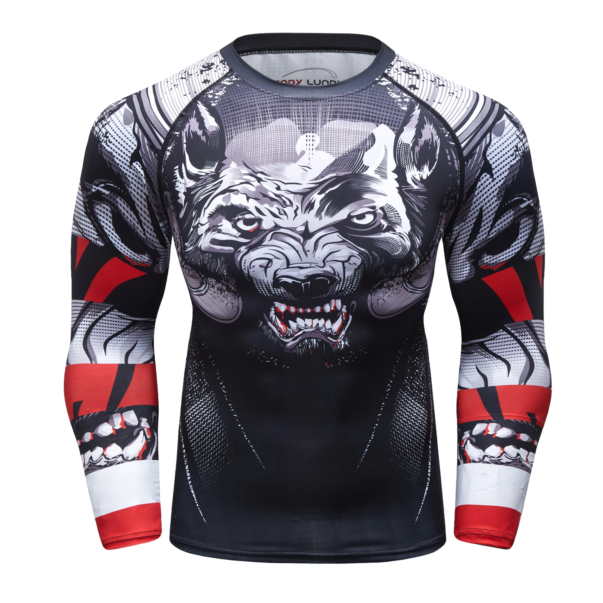 Gorąca sprzedaż Zestawy treningowe do boksu Wolf Print Mma BJJ Rashguard Jiu jitsu T-shirt + Spodenki Muay Thai Męski kompresyjny kombinezon sportowy