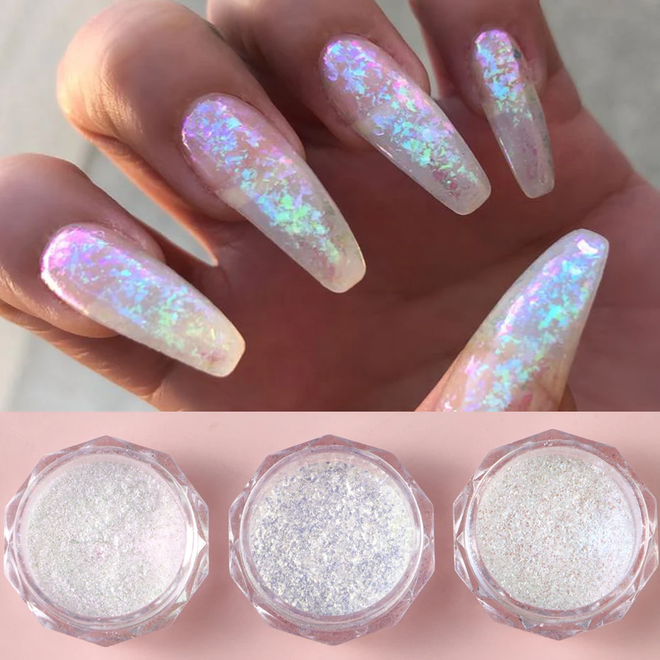 رقائق الكريستال الترتر غير النظامية لفن الأظافر ، العقيق ، التألق ، مسحوق ، المجسم ، رقيقة جدا ، الثلج ، ديي ، ملحقات مانيكير ، 6 طقم