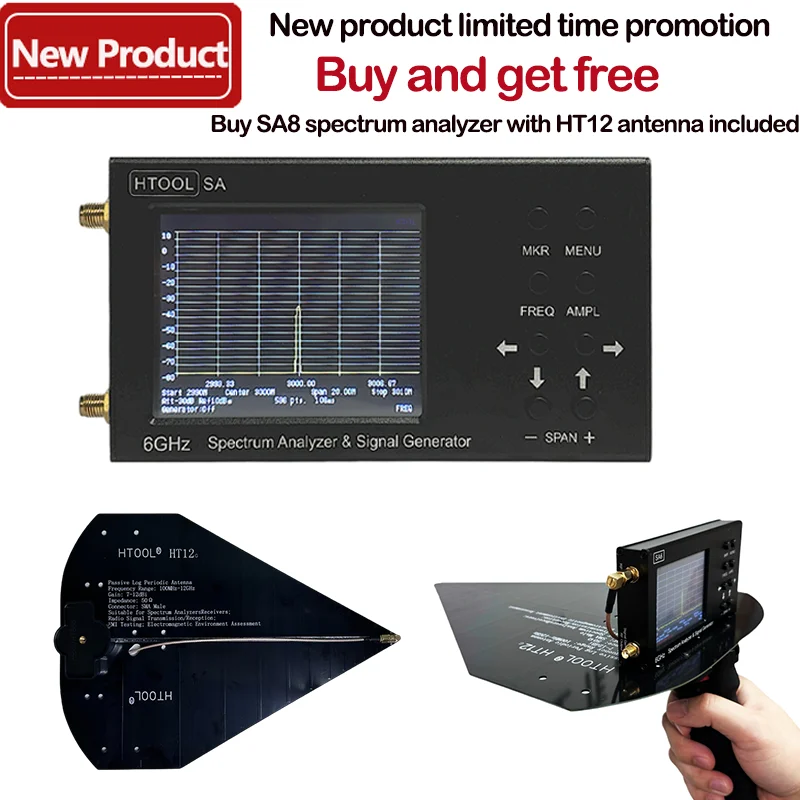 SA6 Upgrade SA Spectrum Analyzer Russian British Chinese 35-6200 MHz Signal Generator Logarithmic Periodic Antenna 100M-12GHz