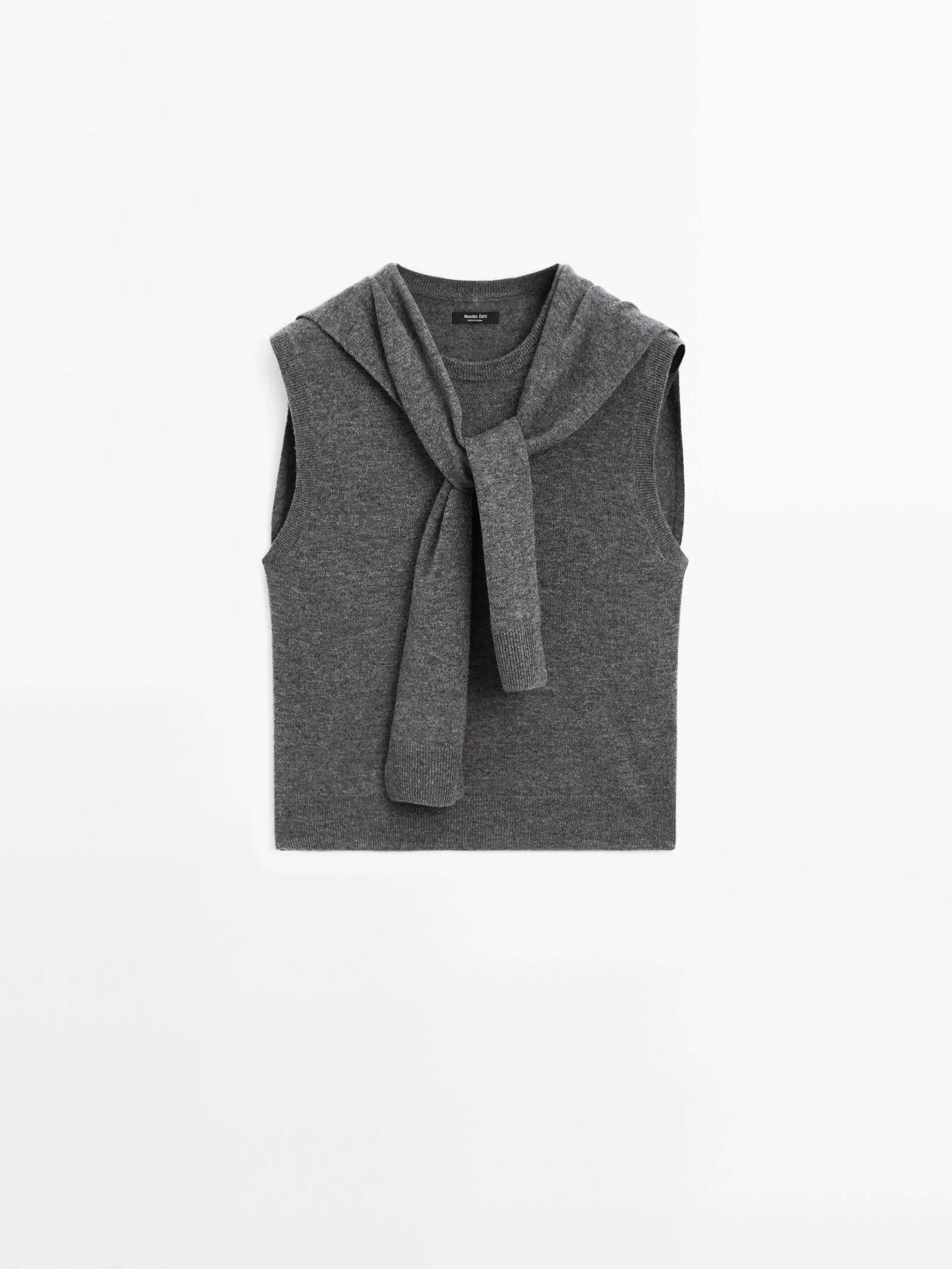 

Эфирный костюм 2025 Massidutti, осенний новый стиль, женский повседневный серый пригородный стиль, искусственные топы на бретелях с двумя майками, трикотаж без рукавов