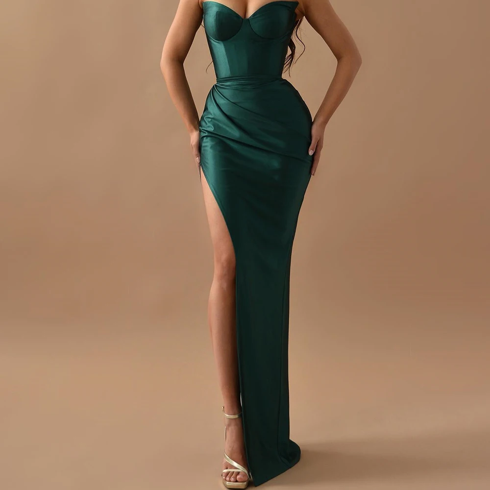 

Classic Celebrity Evening Dress Side Silt Sweep Train Floor Length Solid Color Sleeveless Sweetheart Empire Bespoke Occasion